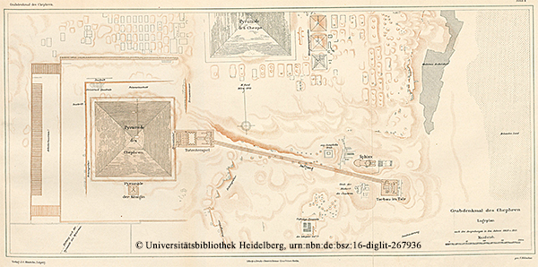 Lageplan nach den Ausgrabungen in den Jahren 1909 und 1910 „Das Grabdenkmal des Königs Chephren“, Uvo Hölscher, 1912